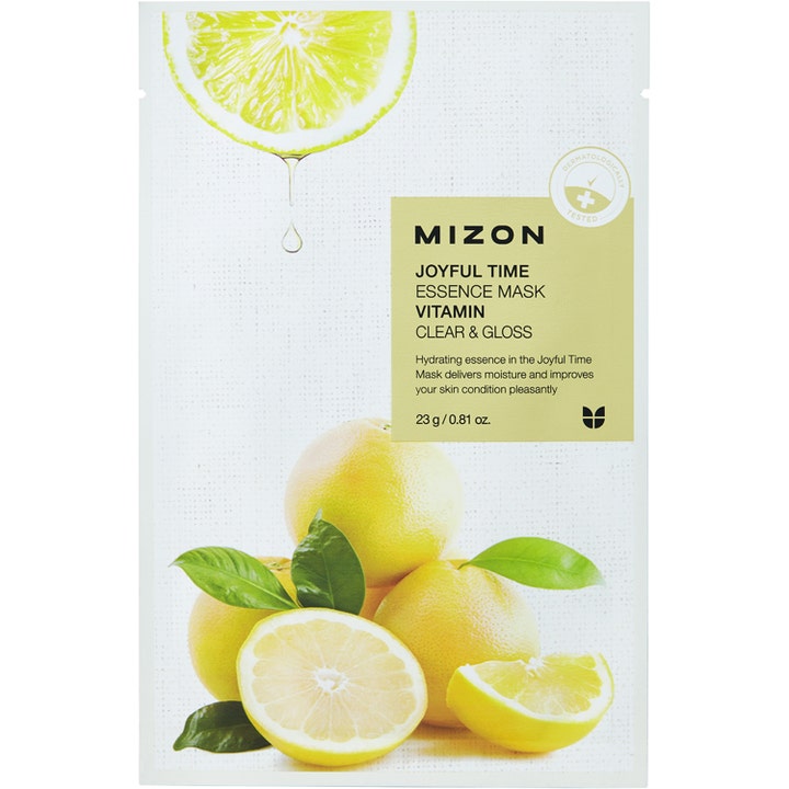 Mizon Joyful Time Essence Mask Vitamin 23g lystergivande c vitamin citrusmask med bild av gula citroner.