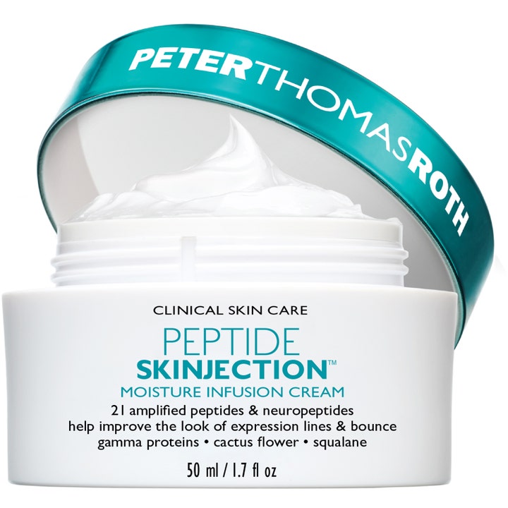 Peter Thomas Roth Peptide Skinjection 50 ml ansiktskräm med peptider för mogen hud i vit burk med krämig vit textur