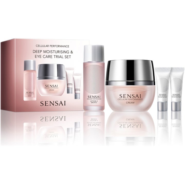 Sensai Cellular Performance Deep Moisturising & Eye Care Trial Set återfuktande hudvård i rosa glas med silverlock
