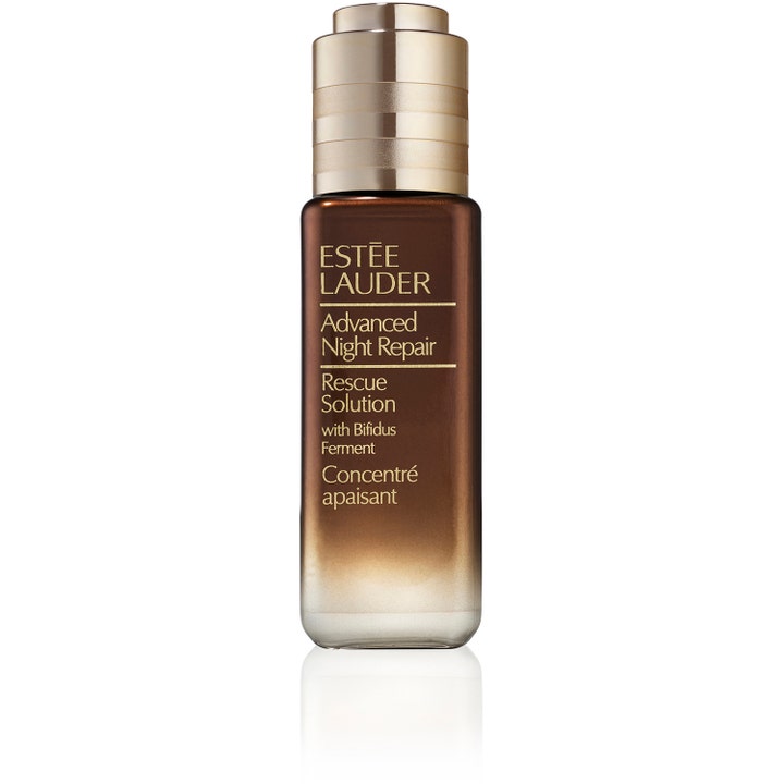 Estée Lauder Advanced Night Repair Rescue Solution 20ml lugnande Estée Lauder serum mot rodnad i brun glasflaska med guldkork.