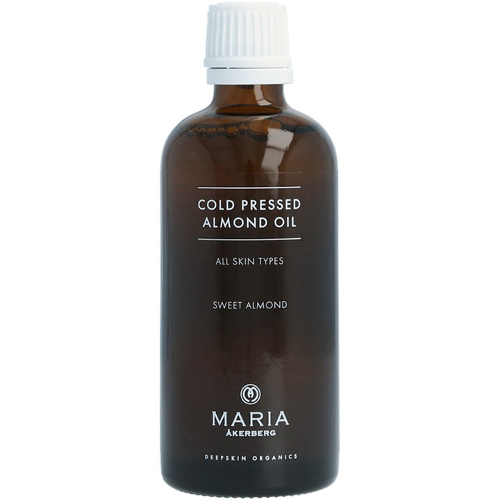 Maria Åkerberg kallpressad mandelolja 100 ml mjukgörande maria åkerberg ansiktsolja i mörk glasflaska med vit kork.
