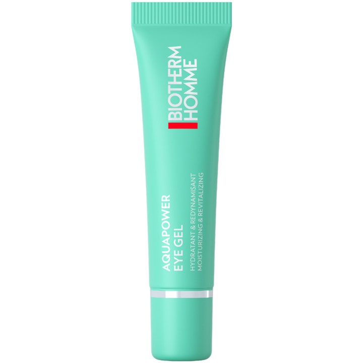Biotherm Homme Aquapower Eye Gel 15 ml aquapower ögonkräm mot svullnad och mörka ringar i mintgrön tub med silverdetalj