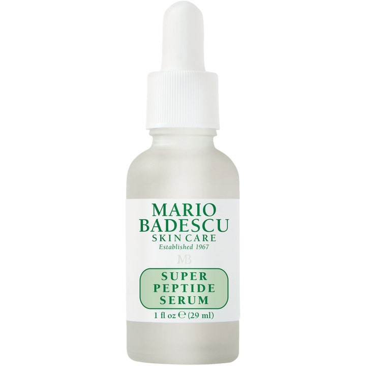 Mario Badescu Super Peptide Serum 29 ml bästa peptidserum för fina linjer i frostat glasflaska med vit pipett