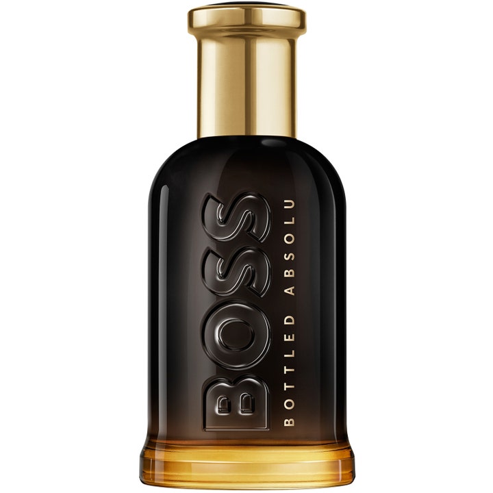 Hugo Boss Bottled Absolu Parfum 50 ml herrparfym i en mörk bärnstensfärgad glasflaska med guldlock