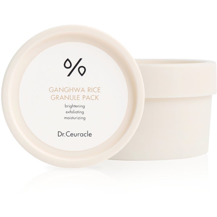 Dr. Ceuracle Ganghwa Rice Granule Pack 115 g exfolierande ansiktsmask för ljusare hy i en minimalistisk beige plastburk.