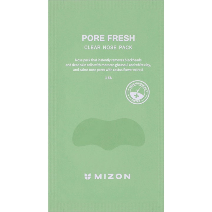 Mizon Pore Fresh Clear Nose Pack 1 st näspack tar bort pormaskar näsa med ghassoul i en ljusgrön sachet med vit text