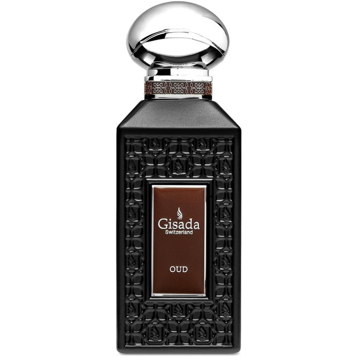 Gisada Luxury Collection Oud 100 ml parfym i elegant svart mönstrad flaska med silverfärgad rundad kork