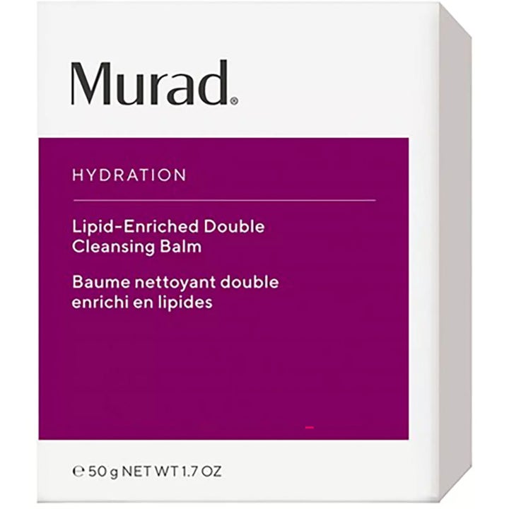 Murad Lipid-Enriched Double Cleansing Balm 50 ml återfuktande ansiktsrengöring i vit ytterkartong med lila fält