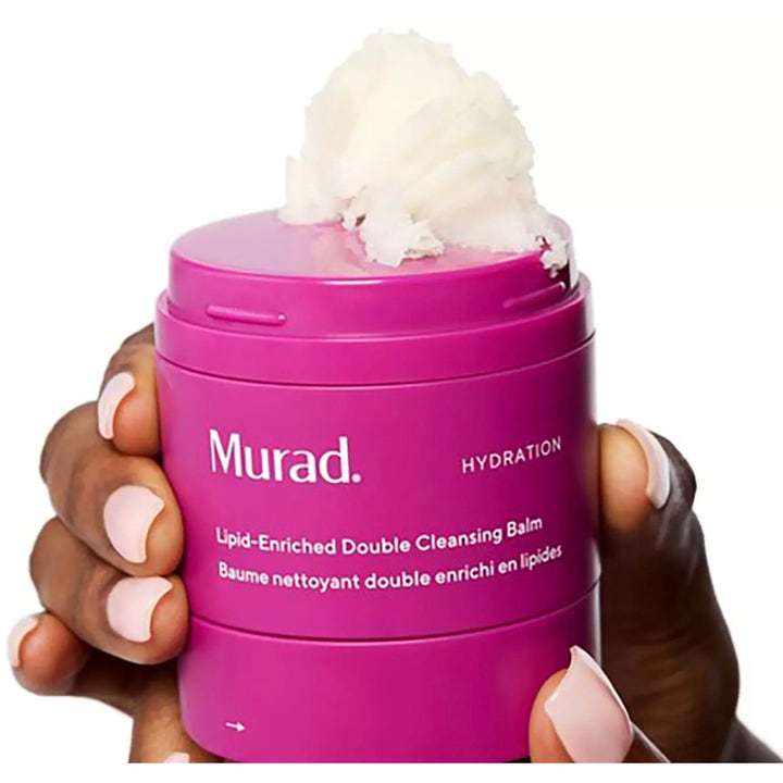 Murad Lipid-Enriched Double Cleansing Balm 50 ml återfuktande ansiktsrengöring i rosa burk med rik vit textur