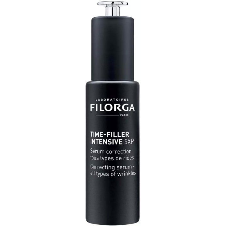 Filorga Time-Filler Intensive 5XP rynkkorrigerande serum i en stilren matt svart flaska med silverfärgad pump.