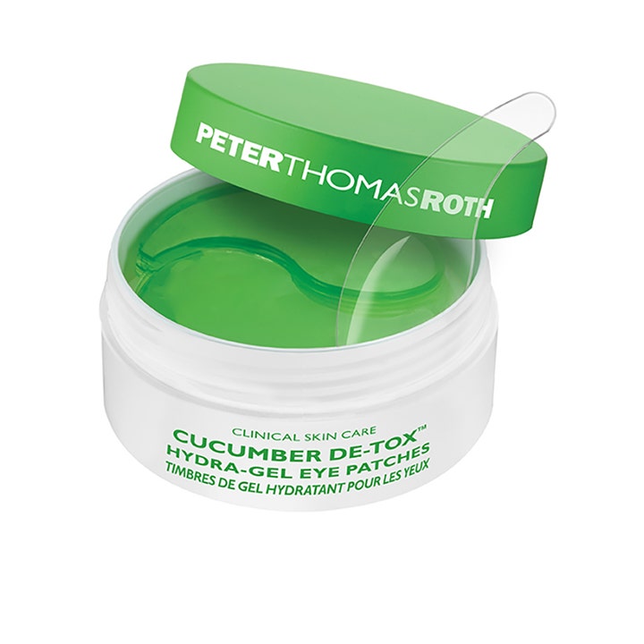 Peter Thomas Roth Cucumber De-Tox Hydra Gel Eye Patches 60 st ögonmask gel med gurkextrakt i vit burk med spatel