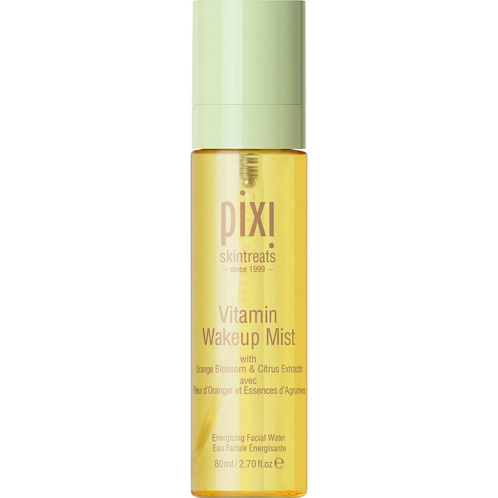 Pixi Vitamin Wakeup Mist 80 ml uppiggande ansiktsmist för lyster i gul sprayflaska med mintgrönt lock