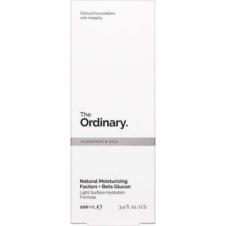 The Ordinary Natural Moisturizing Factors + Beta Glucan 100 ml återfuktande dagkräm i vit ytterförpackning.