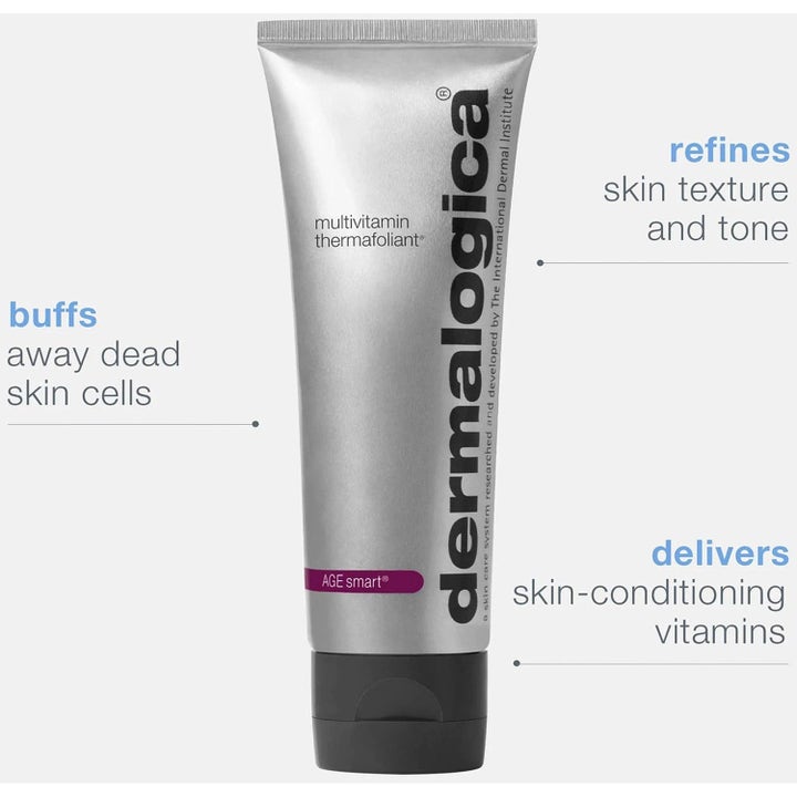 Dermalogica AGE smart Multivitamin Thermafoliant ansiktspeeling i silvrig tub som polerar bort döda hudceller.