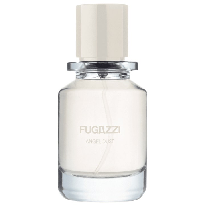 Fugazzi Angel Dust 50ml parfym i en genomskinlig glasflaska med ett ljust lock och silvrig detalj