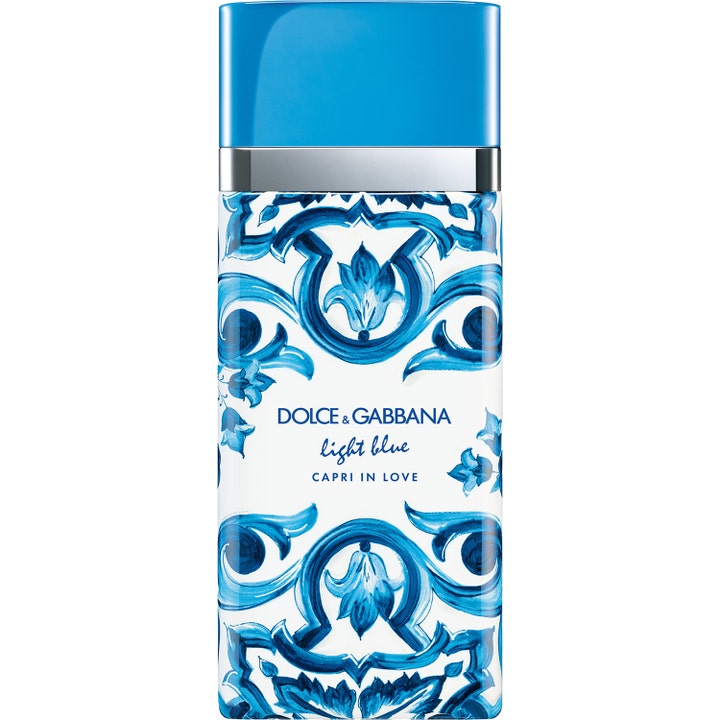 Dolce & Gabbana Light Blue Capri in Love 100 ml parfym i en vit flaska med blått mönster och blå kork