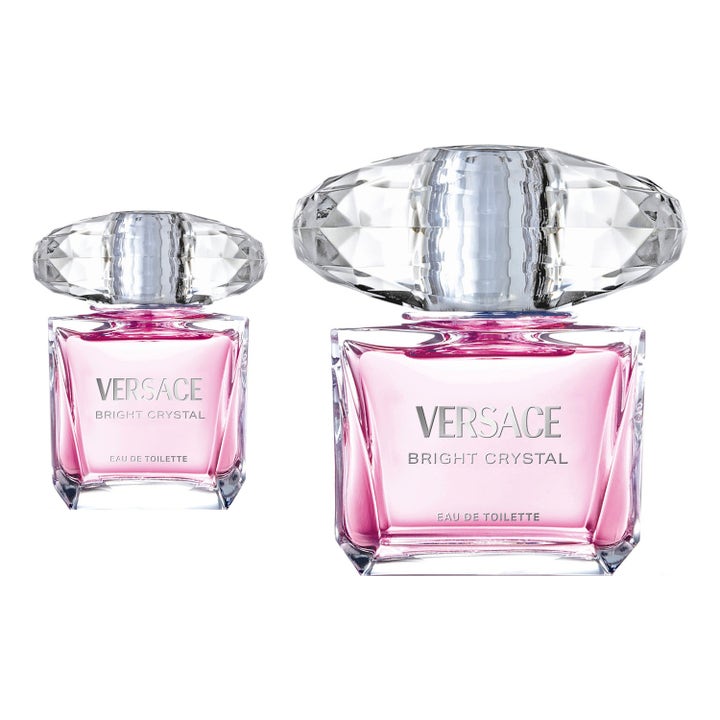 Versace Bright Crystal 90 ml edt och 120 ml parfym i rosa glasflaskor med stora fasetterade lock