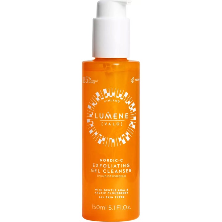 Lumene Nordic-C Exfoliating Gel Cleanser 150 ml lystergivande AHA rengöring i orange plastflaska med vit pump