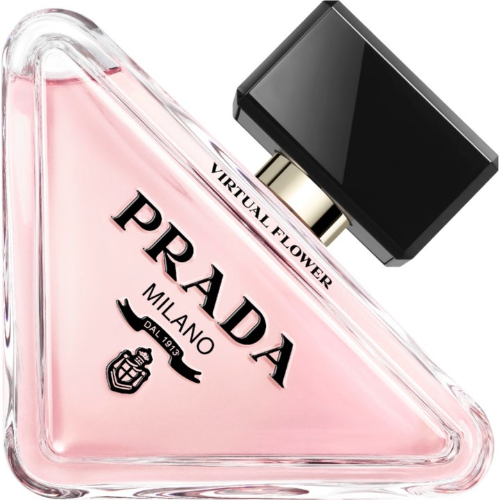 Prada Paradoxe Virtual Flower Eau de Parfum 90 ml blommig damparfym i trekantig glasflaska med ljusrosa vätska och svart kork
