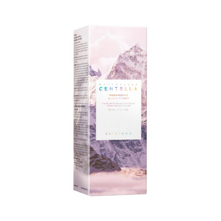 SKIN1004 Madagascar Centella Poremizing Clear Toner 210 ml centella ansiktsvatten känslig hud i rosa förpackning med berg