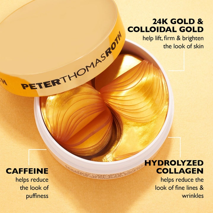 Peter Thomas Roth 24k Gold Eye Patches 60 st lyftmask med glimrande guldiga hydragel ögonmasker i vit burk