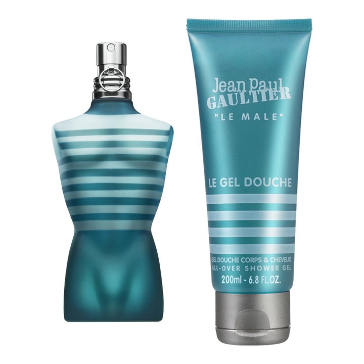 Jean Paul Gaultier Le Male 125ml set med EdT i blårandig torsoflaska och matchande shower gel i en blå tub