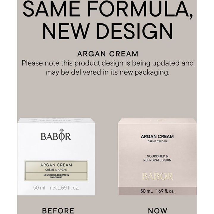 Babor Argan Cream 50 ml naturlig återfuktande ansiktskräm intill en mjuk rosa blomma för en lyxig känsla