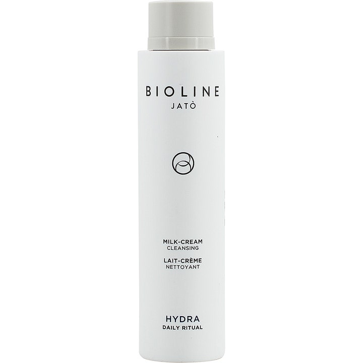 Bioline Jatò Hydra Milk-Cream Cleansing hydrerande rengöringsmjölk i vit minimalistisk flaska med grått lock.