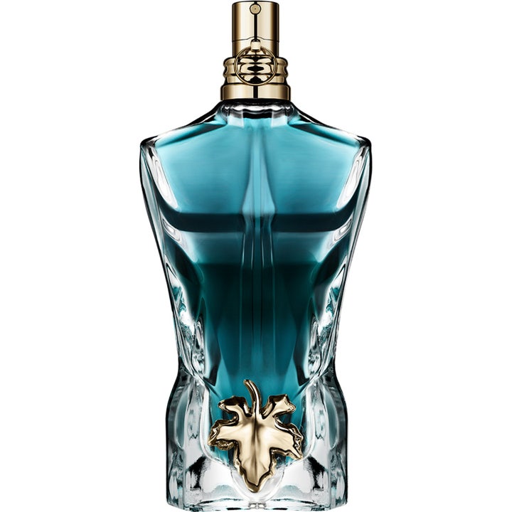 Jean Paul Gaultier Le Beau 75 ml herrparfym i turkos glasflaska formad som en manskropp med ett guldfärgat löv