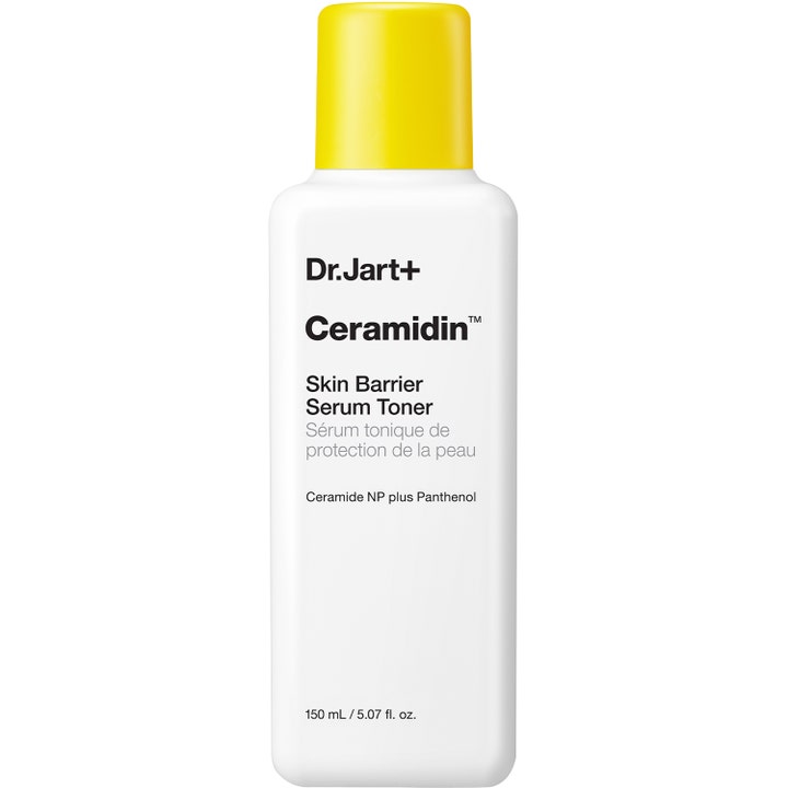 Dr Jart Ceramidin Skin Barrier Serum Toner 150 ml stärker din hudbarriär i vit plastflaska med gult lock