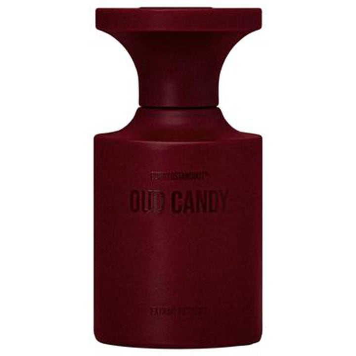 BornToStandOut Oud Candy Extrait Extrême 50 ml parfym i en mörk vinröd matt flaska med utsvängd kork