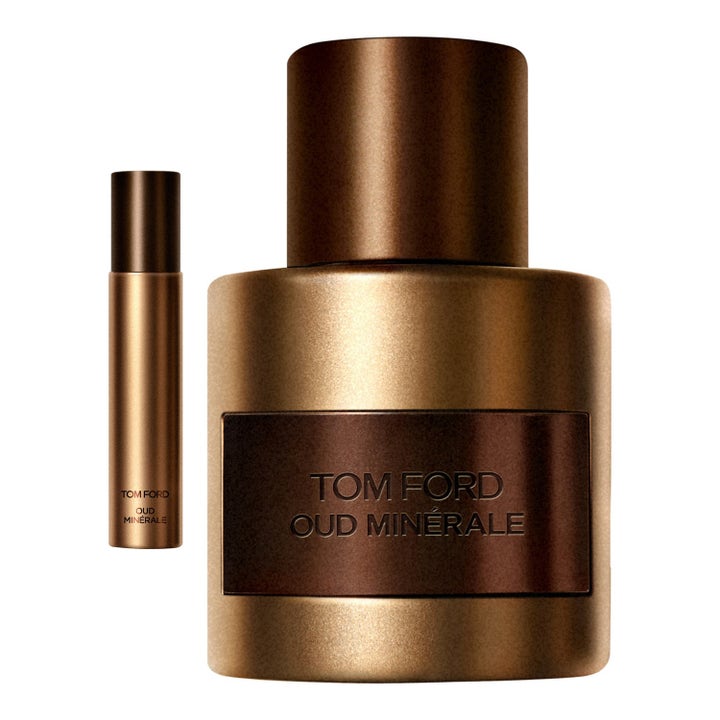 Tom Ford Oud Minerale Duo EdP 50 ml & 10 ml parfymset med bronsfärgade flaskor i metallisk finish