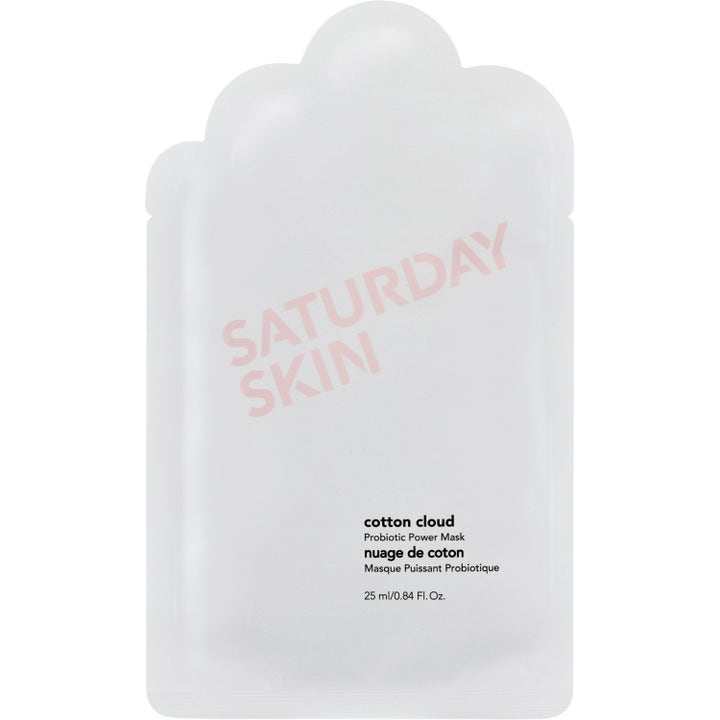 Saturday Skin Cotton Cloud Probiotic Power Mask 25 ml stärkande ansiktsmask i vit molnformad förpackning med rosa text