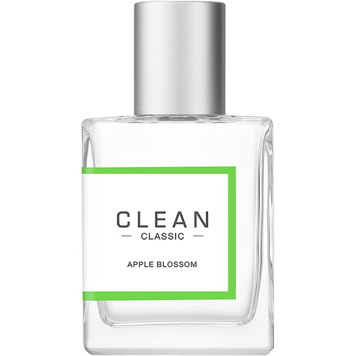Clean Classic Apple Blossom 30 ml blommig parfym i en genomskinlig glasflaska med silverlock och grön ram