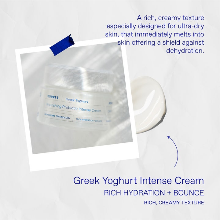 KORRES Greek Yoghurt Intense Cream 40 ml närande ansiktskräm för fukt med fyllig textur och vit burk.