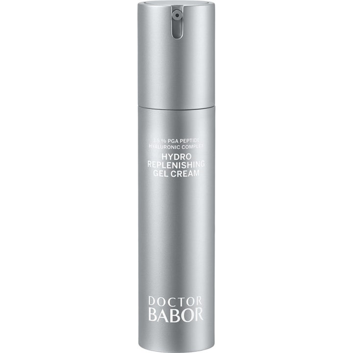 Doctor Babor Hydro Replenishing Gel Cream med babor peptider hudvård är en återfuktande ansiktskräm i silverflaska.