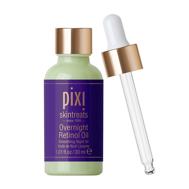 Pixi Overnight Retinol Oil 30 ml ansiktsolja med retinol i ljusgrön glasflaska med guldkork och pipett