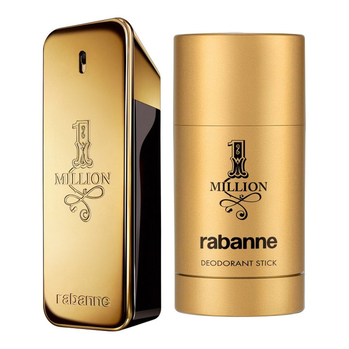 Paco Rabanne 1 Million Set 175 ml parfymset med guldflaska formad som en guldtacka och ett matchande deostick i guld