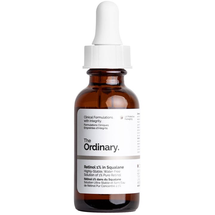 The Ordinary Retinol 1% in Squalane 30 ml anti-aging droppar i bärnstensfärgad glasflaska med vit pipett