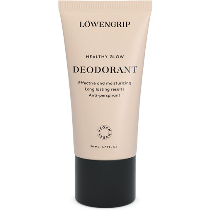 Löwengrip Healthy Glow Deodorant 50 ml vegansk deo antiperspirant i mjukgörande formula i beige tub med svart lock