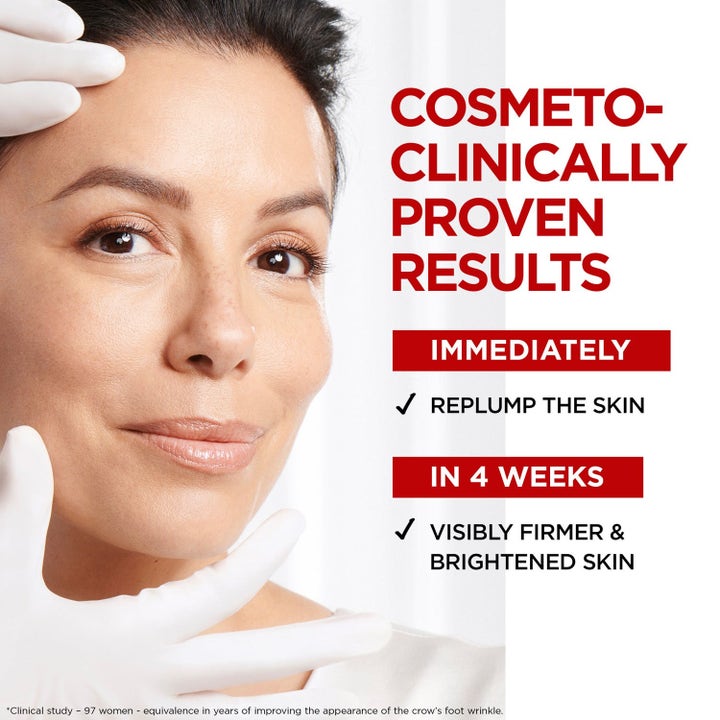 L'Oréal Paris Revitalift Laser och Retinol Serum 80 ml anti rynk hudvård visar kvinna med kliniskt bevisade resultat