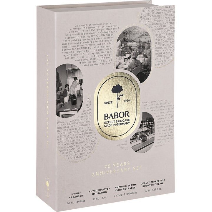 Babor 70 Anniversary Set 144 ml föryngrande hudvårdskit i beige presentbox med guldiga detaljer och vintagefoton