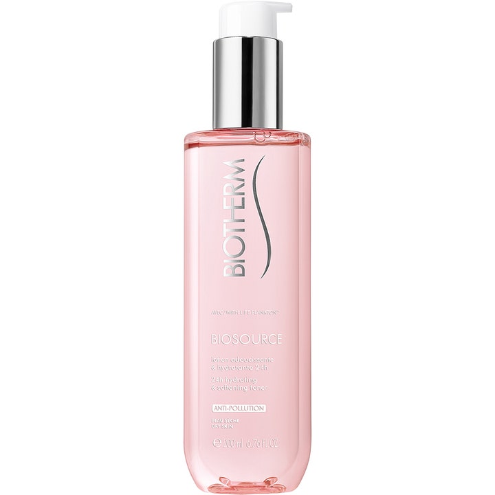 Biotherm Biosource 200 ml 24h återfuktande ansiktsvatten och mjukgörande ansiktstoner i rosa flaska med silverpump