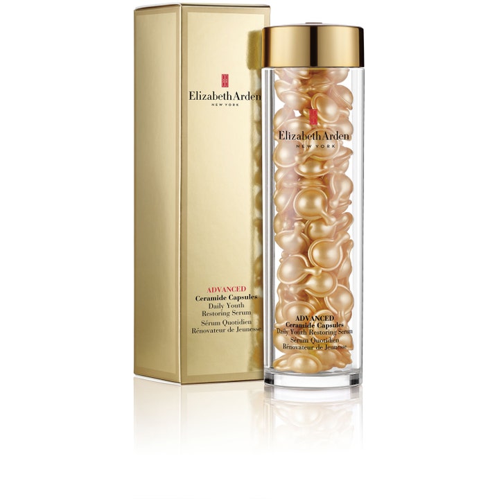 Elizabeth Arden Advanced Ceramide 90 kapslar serum ansikte anti-age i guldfärgad ask och glasburk