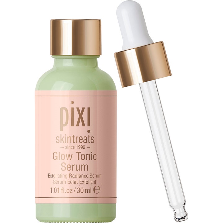 Pixi Glow Tonic Serum 30 ml exfolierande ansiktsserum i mintgrön flaska med pipett och gulddetaljer