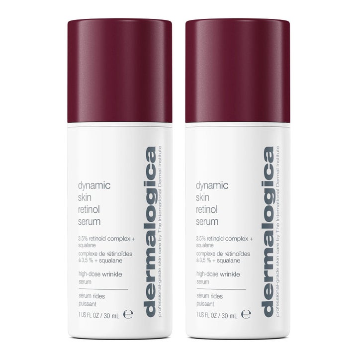 Dermalogica Dynamic Skin Retinol Serum 30 ml minskar rynkor med ett retinolserum i vita flaskor med vinröda lock