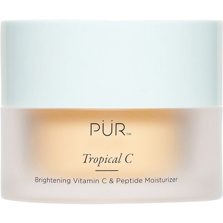 PÜR Tropical C Brightening Vitamin C & Peptide Moisturizer lystergivande peptid ansiktskräm i frostad burk med ljusblått lock