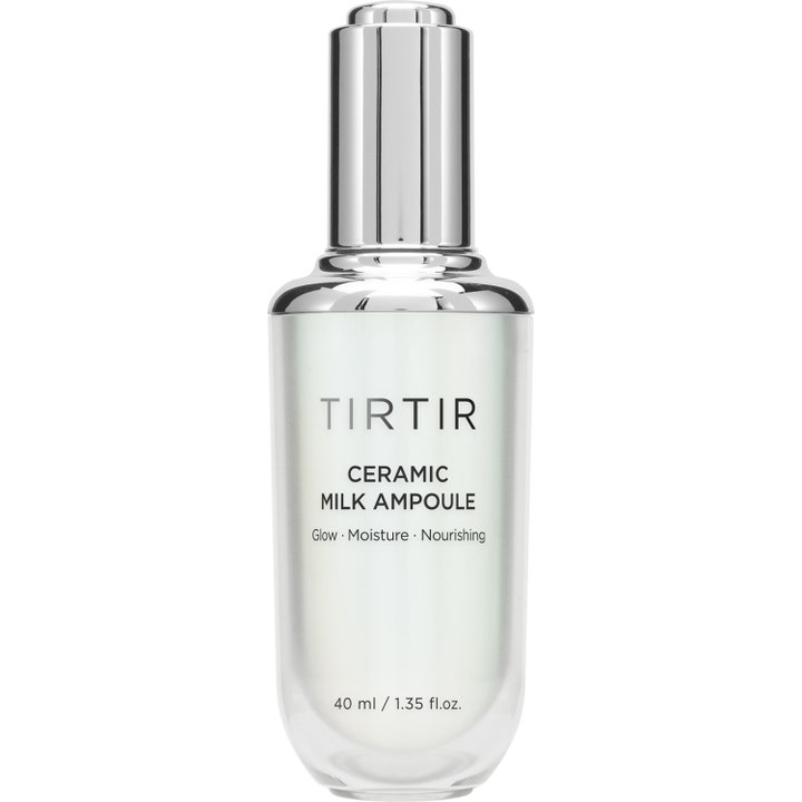 TIRTIR Ceramic Milk Ampoule 40 ml ger djup återfuktning i en glasflaska med mjölkvit formula och ett stilrent silverlock.