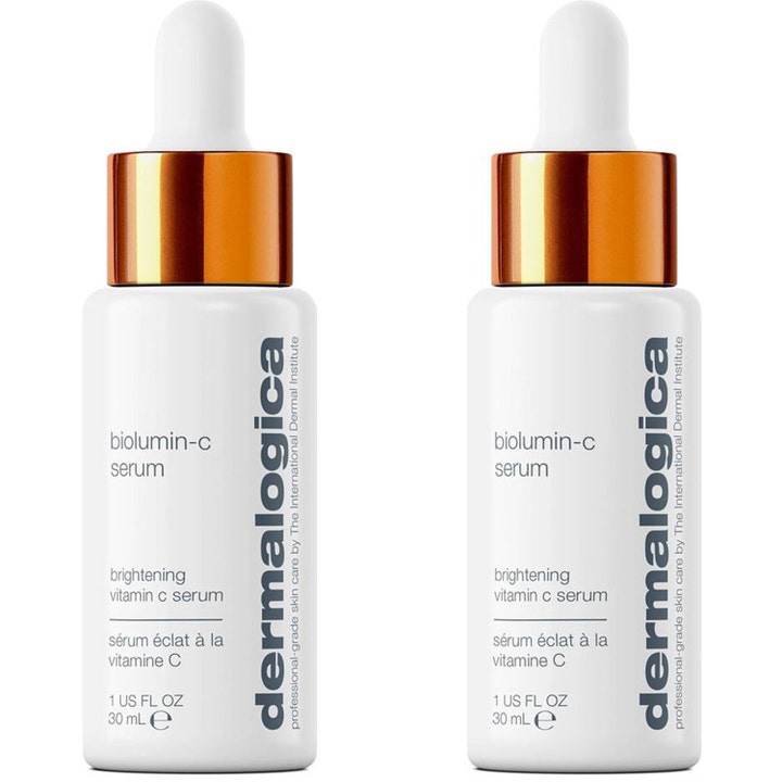 Dermalogica BioLumin-C Serum 30 ml lystergivande vitamin C serum i två vita glasflaskor med pipett och guldlock
