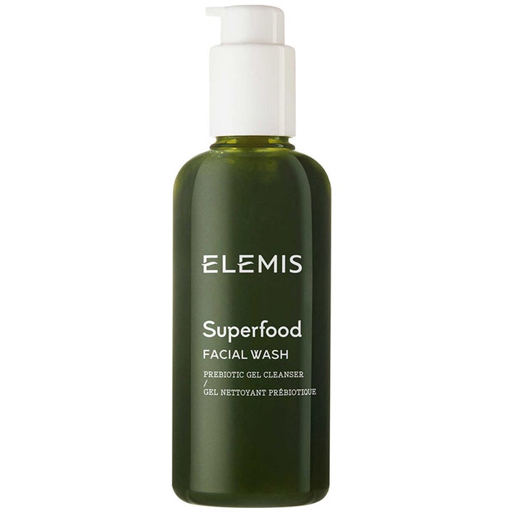 Elemis Superfood Facial Wash 200 ml elemis rengöringsgel för djuprengöring ansikte i mörkgrön flaska med vit pump